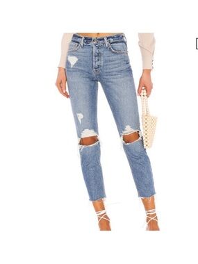 GRLFRND Karolina Distressed Jeans Raw Frayed Hem